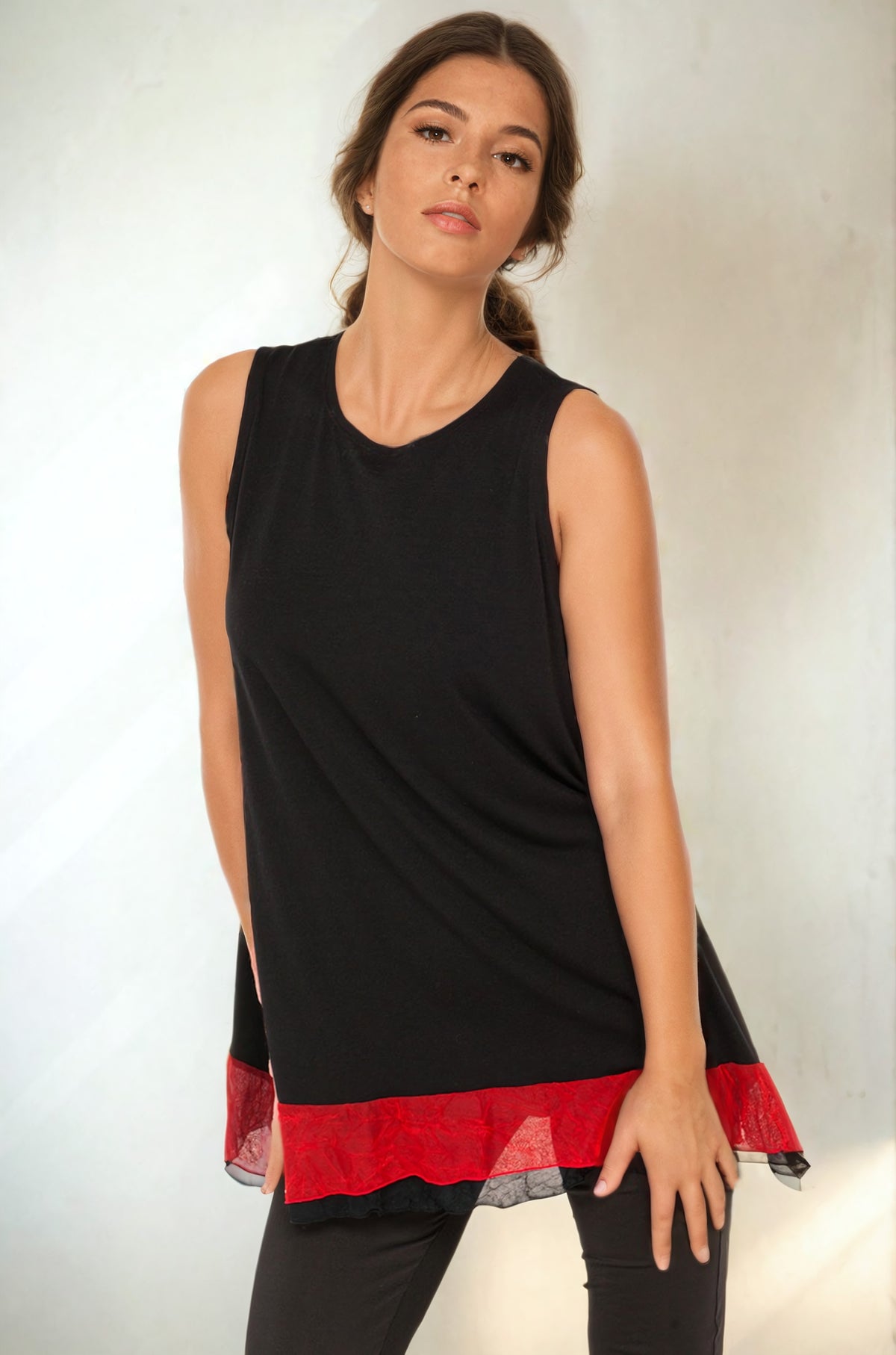 Sheer Comfort Mesh Tank Black Onyx/Fiery Red