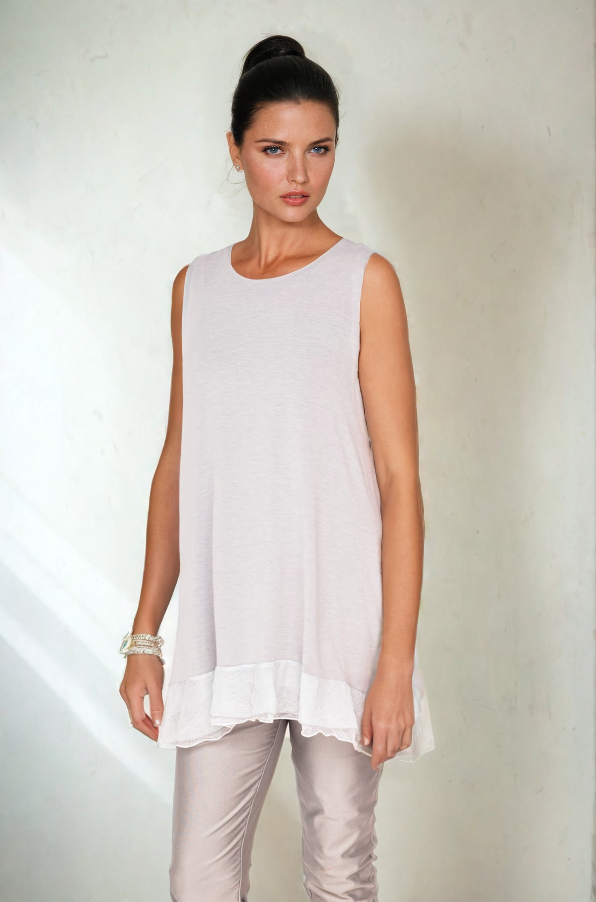 Sheer Comfort Mesh Tank Mist Grey/Pure White