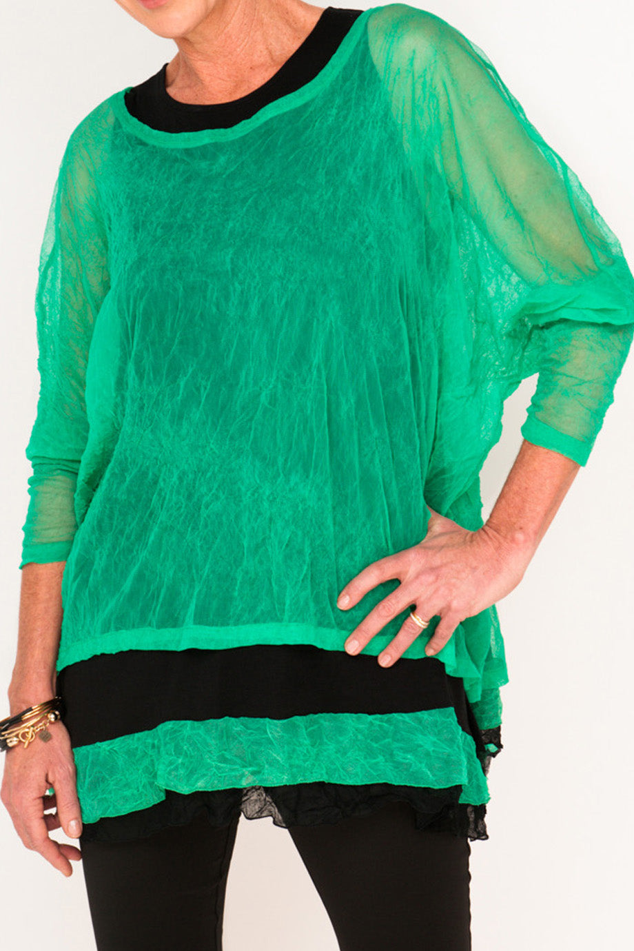 Donna Mesh Boxy Top - Emerald - One Size
